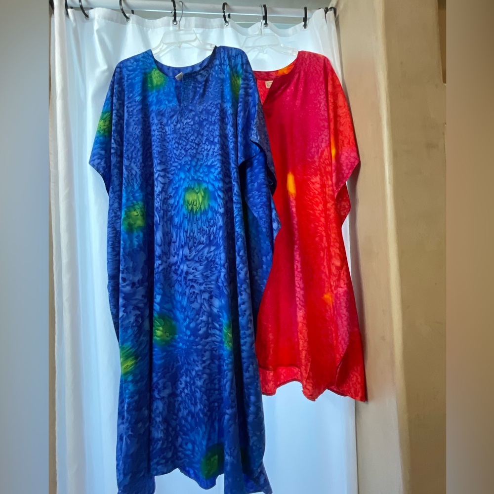 Elegant Blue and Red Patterned Dresses or Beach Coverups